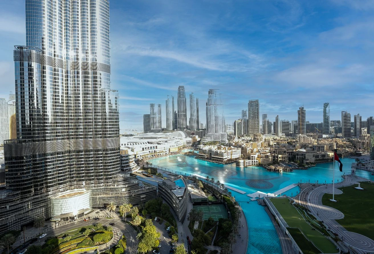 Aerial view of Downtown Dubai near Dubai Loop Burj Khalifa station